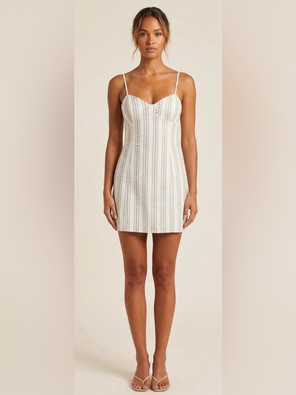 Le Lis Mini Dress — Blue White Striped Floral Smocked Cottagecore in Size Medium